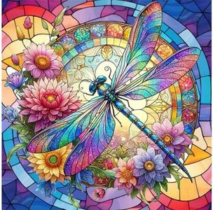 Dragonfly Diamond Painting Kits for Adults-Diamond Art Kits for Dragonflies Adults,Round 5D Stained Glass Gem Art Kits for Adult DIY Crafts Kits Gift Home Wall Decor Gifts(14x14inch)