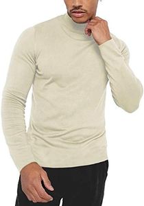 KINGBEGA Mens Interlock Knit Mock Turtlenecks Supper Elastic 100% Knitted Sweater Ski Casual Pullover Top Beige