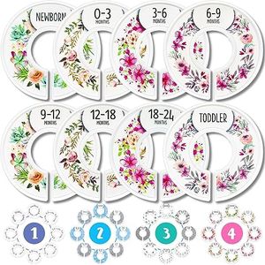 Baby Closet Dividers (Floral) by Eli with Love – Set of 8 Baby Closet Size Dividers for Closet for Girls – Helps Organize Nursery Ideal Baby Closet Hangers by Size/Age