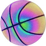 Holographic Reflective Basketball Glow Luminous Basketball for Night Game, Reflective Glowing PU Basketball Size 7, Glowing Rainbow Reflective Outdoor Adult or Kids Durable Basketball Gift