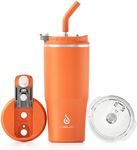 Ideus 24oz Insulated Travel Coffee Tumbler, Coffee Cups with Lids and Straw, Stainless Steel Coffee Mug, Double Wall Vacuum Flask for Adult Men and Women, Orange Tiger