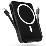 podoru for Magsafe Battery Pack, 10000mAh Magnetic Power Bank Built-in USB C Lighting Cables 22.5W PD Fast Charging LED Display Wireless Portable Charger for iPhone 16/15/14/13/12/ All Series-Black