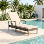 BRISHI Outdoor Swimming Poolside Lounger Beach Sunbathing Lawn Patio Chaise Lounge Sun Lounger Chair Adjustable Backrest, Black-Beige (Single)
