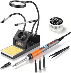 Soldering Iron Kit, 100W High Power LCD Digital Solder Iron Pen, Fast Heating Soldering Tool with Magnifying Glass and Helping Hands, Iron Tips, Solder Wire, Tweezer, Automatic Sleep Mode