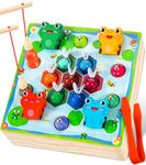 Seagoal Wooden Fishing Game,Montessori Toys for Children 3 in 1 Magnetic Kids Fishing Game Gift for Girls Boys