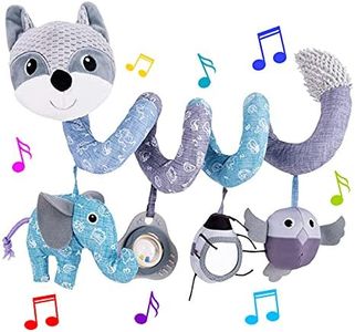 HILENBO Car Seat Toys, Infant Baby Spiral Activity Hanging Toys for Car Seat Stroller Crib Bassinet Mobile with Music Box BB Squeaker Rattles-Gray Fox