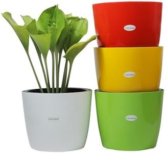 GREENON® 10 Inch Plant Pot Pack of 4 (8 Pots) | Self Watering Indoor Pot | Multicolour Outer Black Inner Flower Pot | UnFadable | Low Maintenance Gamla