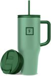 IRON FLASK Co-Pilot Insulated Mug w/Straw & Flip Cap Lids - Cup Holder Bottle for Hot, Cold Drink - Leak-Proof - Water, Coffee Portable Travel Mug - Sage Grove, 40 Oz