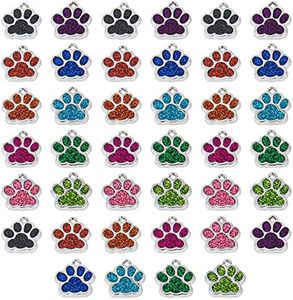 Framendino, 40 Pack Animal Glitter Dog Paw Print Charms Enamel Footprint Pendants Beads for DIY Jewelry Making