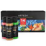 Arteza Fabric Paint for Clothes, Set of 14, 2 fl oz Bottles, Washable Acrylic Textile Paint, Art Supplies for Drawing on T-Shirts, Denim, Cotton, Linen, and Mixed Fabrics