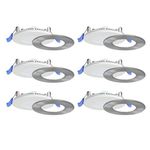 Nadair, 3’’ LED Recessed Ultra Slim Lights, 6-pack, IC rated, Dimmable, 6W=50W, 450 Lumens, 4000K ( Cool White), Large Junction box, Quick Connect System, White finish, Brushed Nickel Trim included