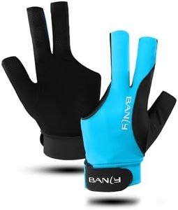 Banly Billiard Pool Gloves Fits on Left Hand 5 Finger Blue, Billiards Players Sporty Compact Pull On Half Finger Billiard Glove for Unisex Adults