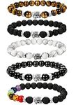 LOLIAS 5 Pcs Natural Stone Bead Bracelet for Men Women Elephant Chakras Bracelet Set Adjustable