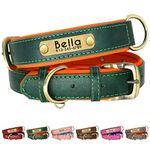 Beirui Genuine Leather Dog Collars Personalised,Soft Padded Leather Dog Collar,Custom Heavy Duty Dog Collar with Metal Hardware, Engrave Name Plate Adjustable Small Medium Large Dog-XS,Green 18-27cm