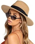 FURTALK Unisex Wide Brim Straw Panama Hat for Women Men Fedora Summer Beach Sun UPF Hat Khaki