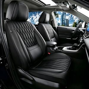 Car Seat Covers , Luxury Breathable Waterproof Faux Leatherette Car Seat Covers Cushion Protectors with Lumbar Support, Car Seat Cushion, Universal Fit Most Cars (FULL BLACK, Full Set - 5 Seats)