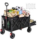 255L Festival Trolley on Wheels, Folding Wagon, Portable Camping Cart, Heavy Duty Camping Trolley Foldable for Beach Outdoor Shopping Fishing, Rear-Opening Design, Front Dual Brake Trolley, Matt Black