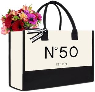 QLSKO 50th Birthday Gift Canvas Tote Bag for Women,N°50 EST.1974 Keepsake Beach Bag 50 Party Birthday for Her Fifty, 50th Basic, 17 inches (length) x 13 inches (width) x 1.2 inches (height), Vintage