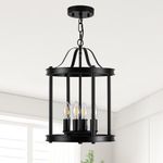 Farmhouse Pendant Light Fixtures, 4 Light Black Modern Pendant Lighting Adjustable Geometric Lantern Chandelier Small Cage Chandeliers for Dining Room Kitchen Island Entryway Foyer