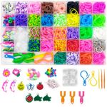 Venzina 2500Pcs+ Loom Bands Kit For Kids Girls, Rainbow Looms Rubber Band Craft Friendship Bracelet Making Loom Band Set With Braiding Tools, Letter Beads, Cute Pendants Kit, Multicolor