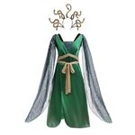 Dressy Daisy Little Girls Green Medusa Dress Halloween Costume Party Outfit with Gold Snakes Headband Size 5-6, S