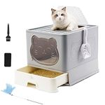HelloMiao Fully Enclosed Cat Litter Box with Lid, Foldable Extra Large Cat Toilet, Drawer Type Cat Litter Tray with Plastic Scoop, Suitable for Cats Under 17.6Ib(8kg)