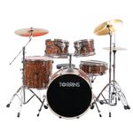 Torrins TempoX Professional 5-Piece Acoustic Drum Set with 2 Cymbals & Hi-Hat (Brown) | Heavy-Duty Double Braced Stands | Complete Full Drum Set Kit for Practice & Performance