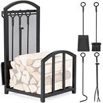 Yaheetech Firewood Rack Log Holders for Fireplace, Metal Firewood Rack Log Basket with 4 Tools, Heavy Duty Wood Storage Carrier Shelf for Home Patio Garden, Holds Up to 50 Kg, Black