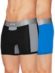 XYXX Men's Underwear Illuminati IntelliSoft Antimicrobial Micro Modal Trunk Pack of 2 (Black & Steel Grey ; Brilliant Blue; S)