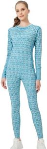 gyprprer Merino Wool Base Layer Set for Women 100% Merino Wool Thermal Underwear Set blue s