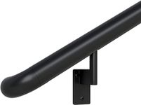 Promenaid 4ft ADA Handrail Kit - Satin Black - Complete Indoor/Outdoor Handrail for Stairs - 1.6" Round Anodized Aluminum Railing With 3 Satin Black Painted Pivoting Brackets & ADA Wall Returns