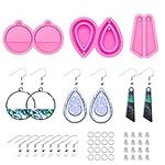 103Pcs DIY Earring Resin Molds Kit - Tear Drop/Quadrangle/Retro Circle Shape Silicone Mold Epoxy Earring Pendant Casting Mould with Silver Earring Hooks for Jewelry Making Supplies, Women Earrings