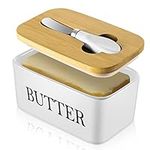 Dyserbuy Butter Dish with Lid and Knife, Porcelain Butter Container with Seals Cover, Ceramic Butter Keeper for Countertop, Perfect for East West Coast Butter, 650ml (White)