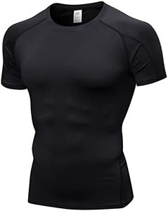 Tee Shirt Compression Homme Manches Courtes, T Shirt Sport Séchage Rapide Respirant Maillot Running Baselayer Haut Noir S