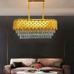 DarkVision Modern Crystal Chandeliers Gold Black Chandeliers Round Crystal Chandelier Ceiling Light Fixture Crystal Pendant Light for Dining Room Living Room (Inbuilt Led) (Dia: 32 * 12" (Gold))