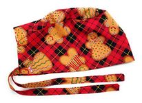 Scrub Hat Christmas Gingerbread Man Cookies Holidays Fabric Cap Do-Rag Skull Red, Red, One Size