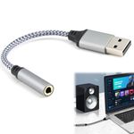 USB to 3.5mm Jack Audio Adapter External Sound Card USB-A to Audio Microphone Jack TRRS Aux Headset Built-in DAC Chip Stereo Converter Compatible with PC Laptop Tablet Headphone PS4