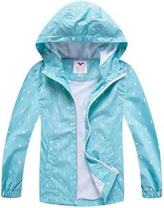 M2C Girls Lightweight Windproof Coat Hooded Water Resistant Jacket 7-8 Yrs Blue Lightning Print