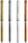 uni-ball Signo Pen Broad Metallic Gel Ink Rollerball - Metal 1mm Tip Nib 0.65mm Line Width With Rubber Grip - UM-153 - (Pack Of 4) - Gold, Silver, White & Bronze