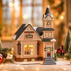 MUMTOP Ceramic Christmas Village Church, Lighted Christmas Church, Gifts