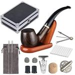 Joyoldelf Smoking Pipe, Wooden Tobacco Pipe with Elegant Gift Case Packaging, Handmade Pipe Tobacco with Wind Cap Cover, Cleaning Brush, 9mm Pipe Filter, Tobacco Pipe Stand and Smoking Accessories