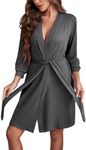 Ekouaer Women Bathrobe Soft Lightweight Robe Open Front Stretchy Knit Robes Summer Short Robes for Women 3/4 Sleeves Dark Grey S