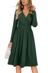 OUGES Women's Fall Long Sleeve V Neck Floral Short Party Dress with Pockets Winter Dress 2023(Dark Green,XL)