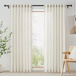 Fmfunctex Beige Pencil Pleat Voile Curtains 90 Drop Natural Linen Sheer Curtains for Bedroom Living Room Linen Textured Light Filtering Window Curtain Drapes for Dining Room 2 Panels