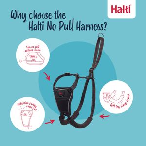 HALTI No Pull Dog Harness, Medium – Black Adjustable Training Harness