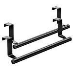 Mosuch Stainless Steel Over Door Towel Rack Bar Holders for Universal Fit on Over Cabinet Cupboard Doors 2 Pack (Black)