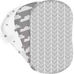 Bear’s Little Fish 100% Organic Cotton Baby Moses Basket Sheets - Soft Pram Sheets Fitted for Hourglass Rectangular Oval Moses Basket Mattresses Baby Basket Bedside Baby Crib - 3-Pack Grey