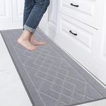 BEQHAUSE Kitchen-Rugs Non Slip Machine Washable Kitchen Mats Absorbent Kitchen Runner Rug & Floor Mats Soft Standing Mats for Kitchen,Sink & Laundry,Grey, 50x150cm