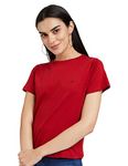 Allen Solly Women's Regular T-Shirt (AHKCCRGPQ16011-M_Red M)