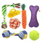 Foodie Puppies 7-in-1 Chew Toy Combo of 5 Ropes, Squeaky Bone & Ball for Small Dogs & Puppies | Teething & Training Toys (Twisted, Carrot, Cotton Ball, Slipper, Dumbbell, Claw Ball, Prickle Bone)